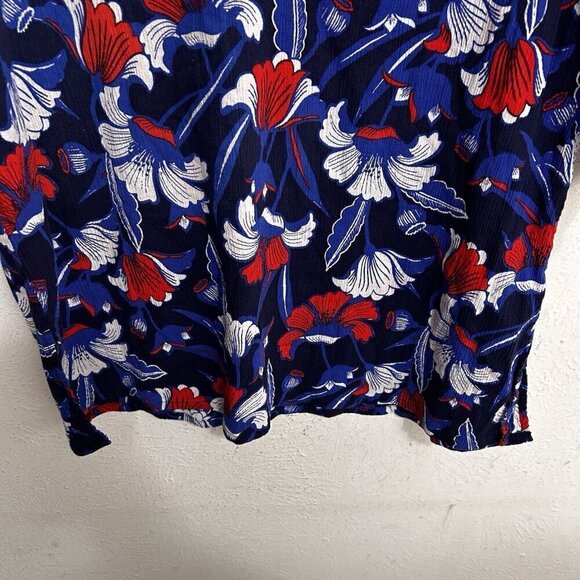 J. Crew Women's Navy Blue Red Floral 3/4 Sleeve Beach Tunic Coverup Size L Vacay - Picture 3 of 10